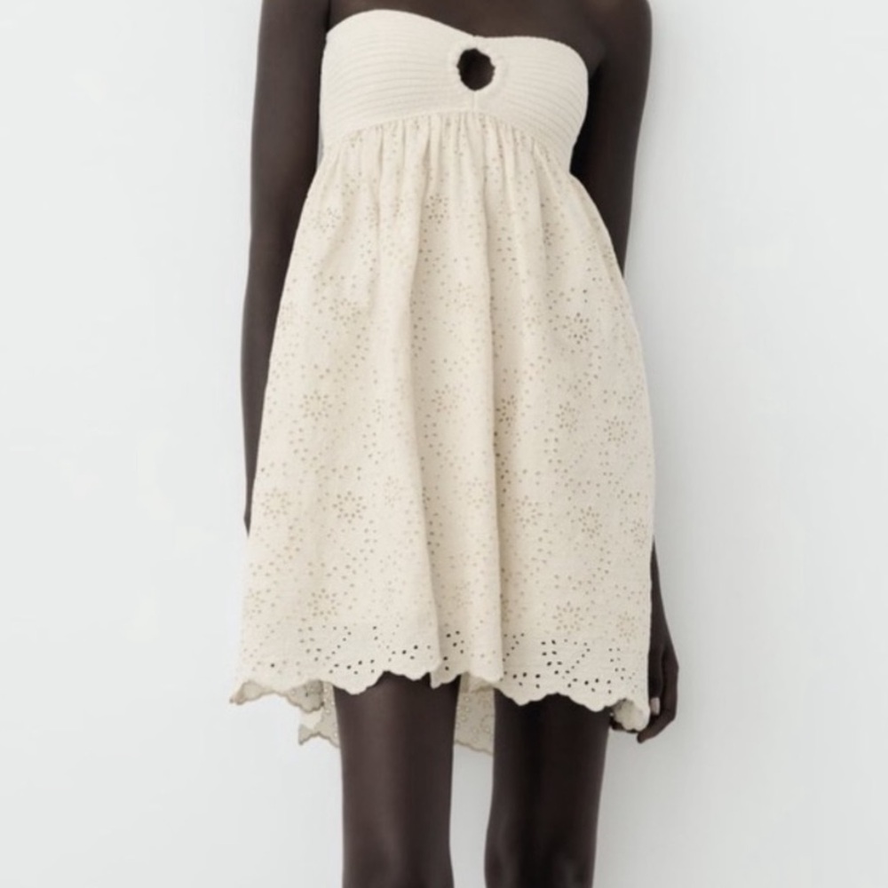 Zara Beige Eyelet Dress